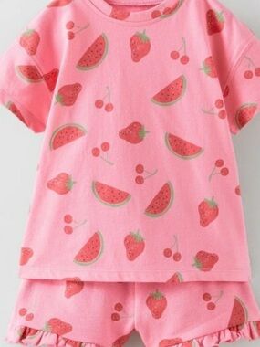 Zara Pink Fruit Print Kids Matching Set